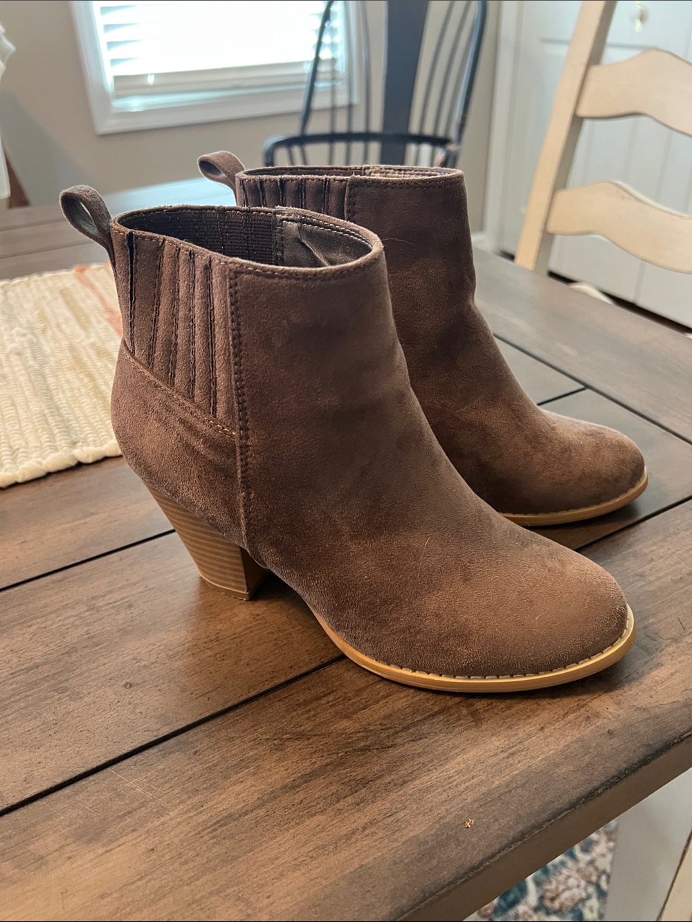 Nature Breeze Brown Suede Ankle Booties with Stacked Heel